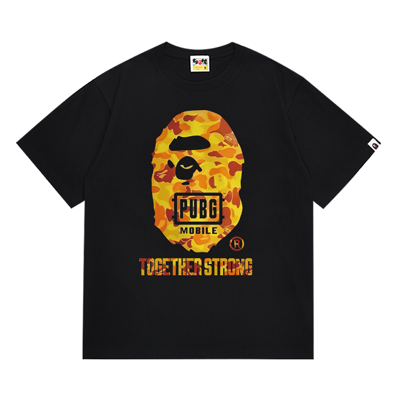 BAPE x PUBG Orange Camo Ape Head Men's T-Shirt - Black