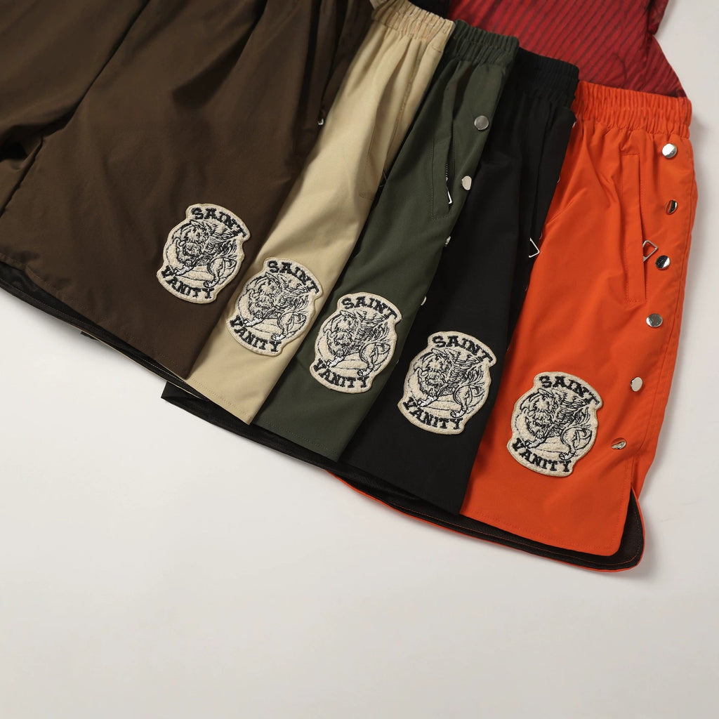 Saint Vanity Nylon Side Snap Patch Logo Drawstring Shorts Streetwear