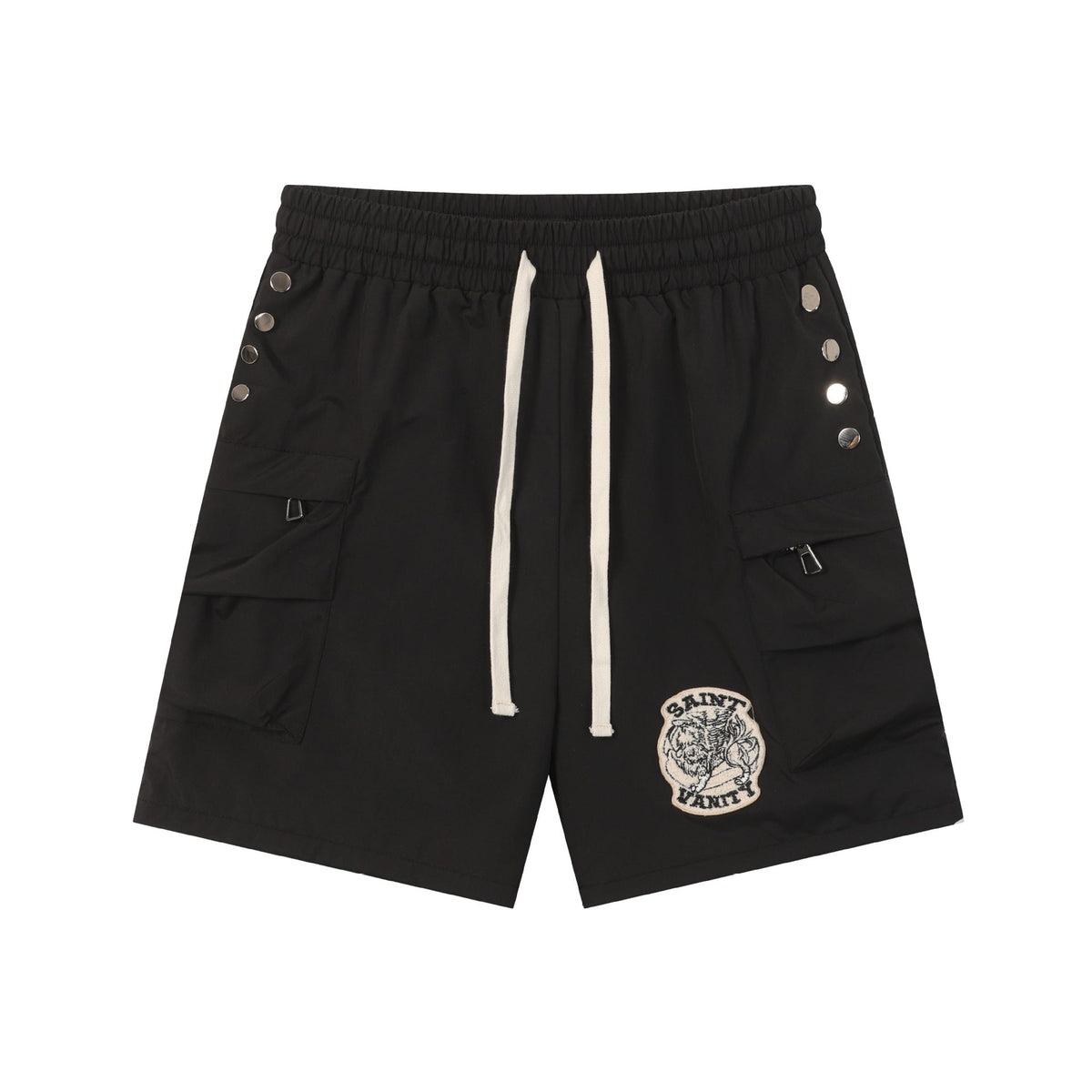 Saint Vanity Nylon Side Snap Patch Logo Drawstring Shorts Streetwear