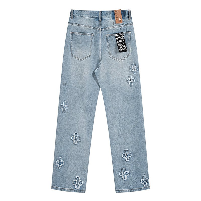 Ksubi Light Blue Embroidered Straight-Leg Jeans