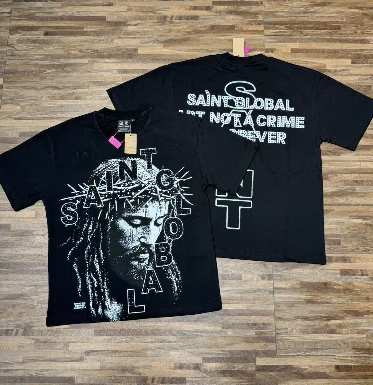 SAINT Rhinestone Graphic Short-Sleeve T-Shirt