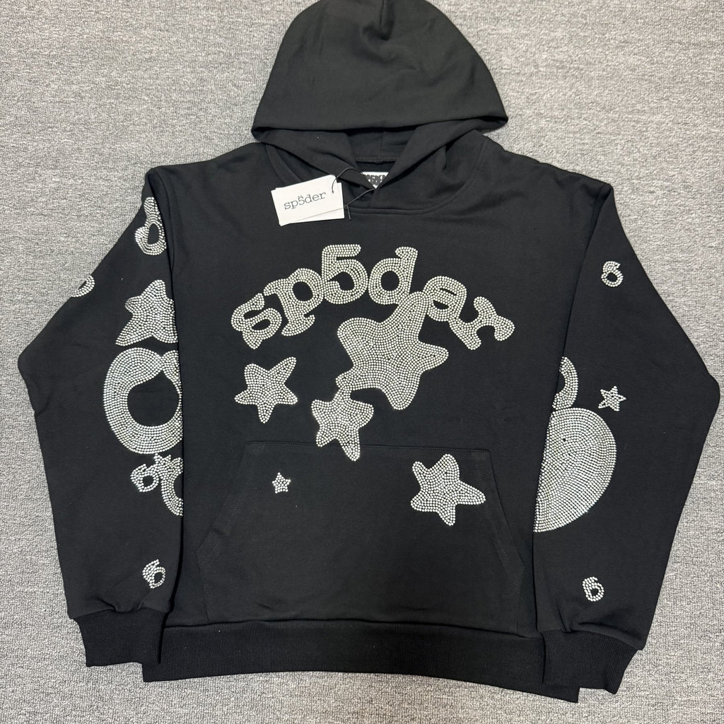 Sp5der Rhinestone-Style Star Graphic Hoodie