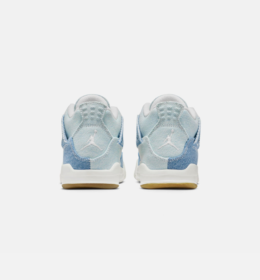 Air Jordan 4 Retro Worn Blue Preschool Shoes - Sail Worn Blue Metallic Gold