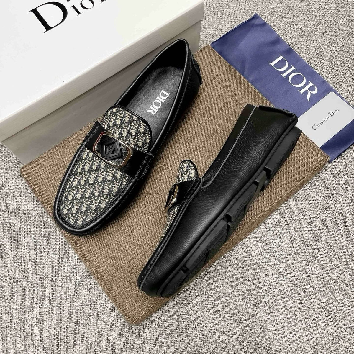 Dior Men's Gray Patterned Loafers