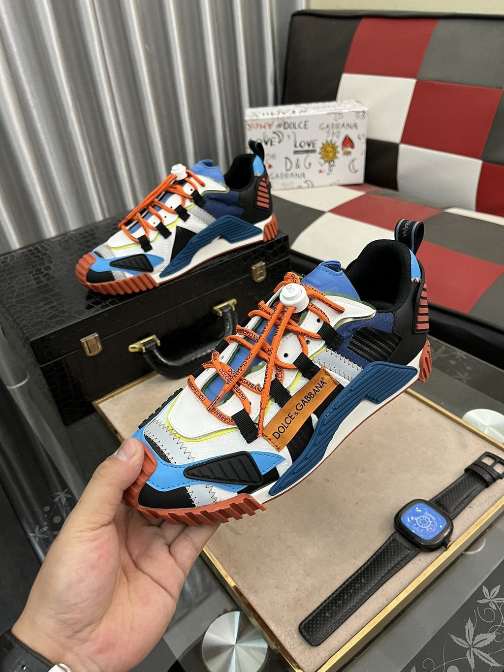 Dolce & Gabbana Colorblock Sneakers with Orange Laces