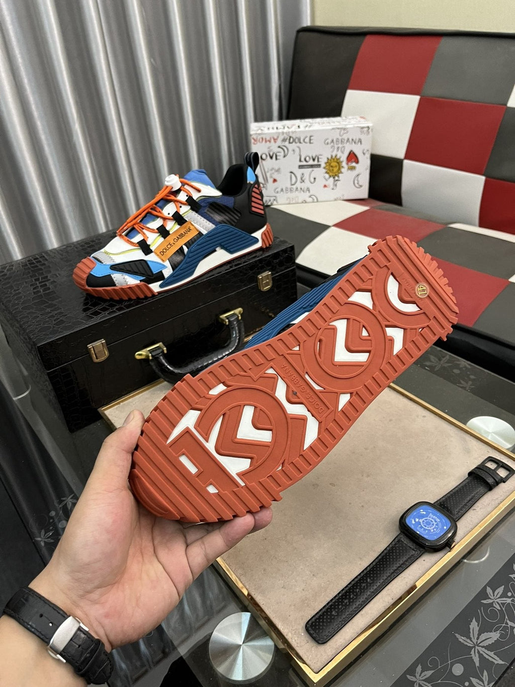 Dolce & Gabbana Colorblock Sneakers with Orange Laces
