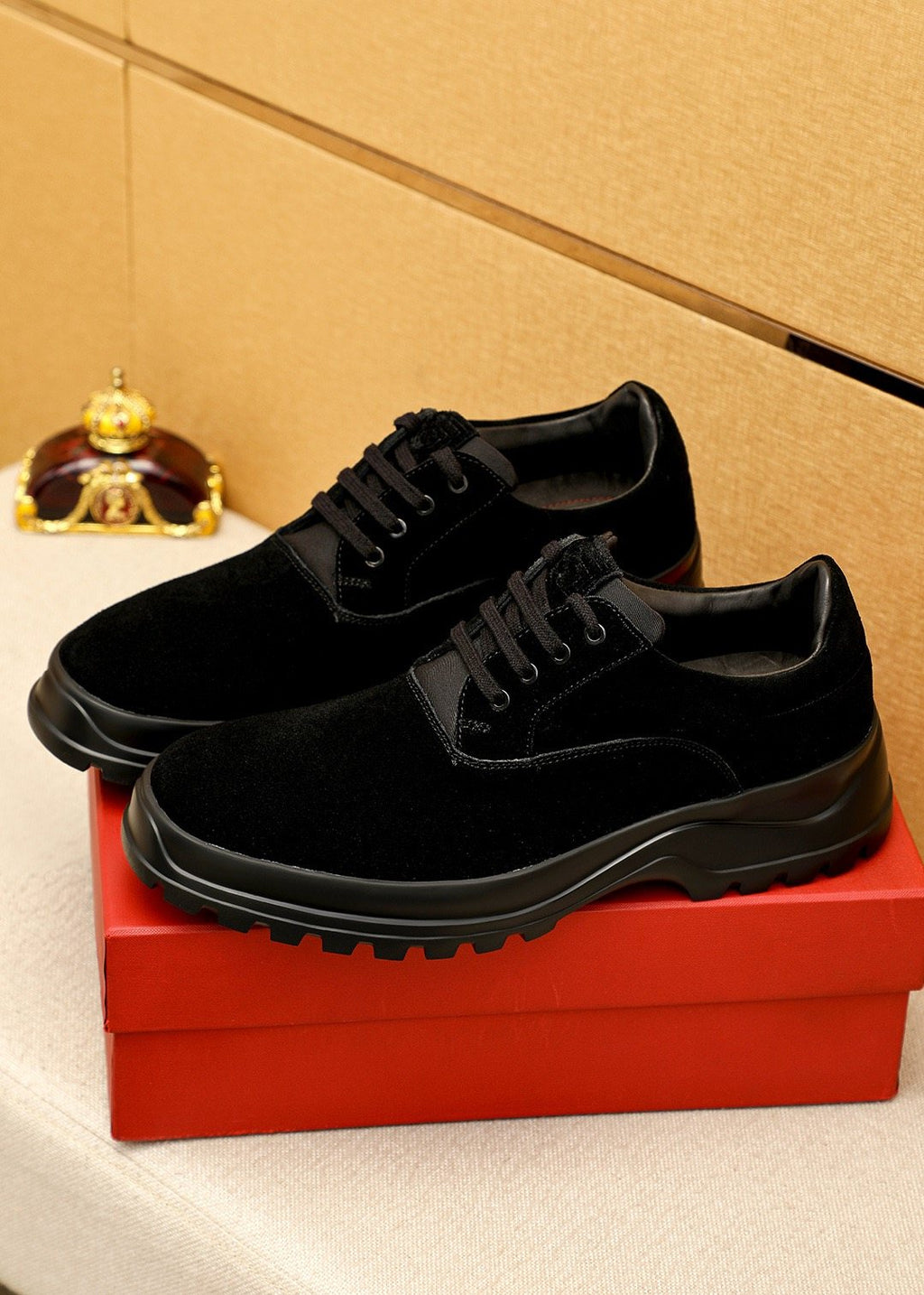 Ferragamo Men's Black Lug Sole Lace-Up Shoes