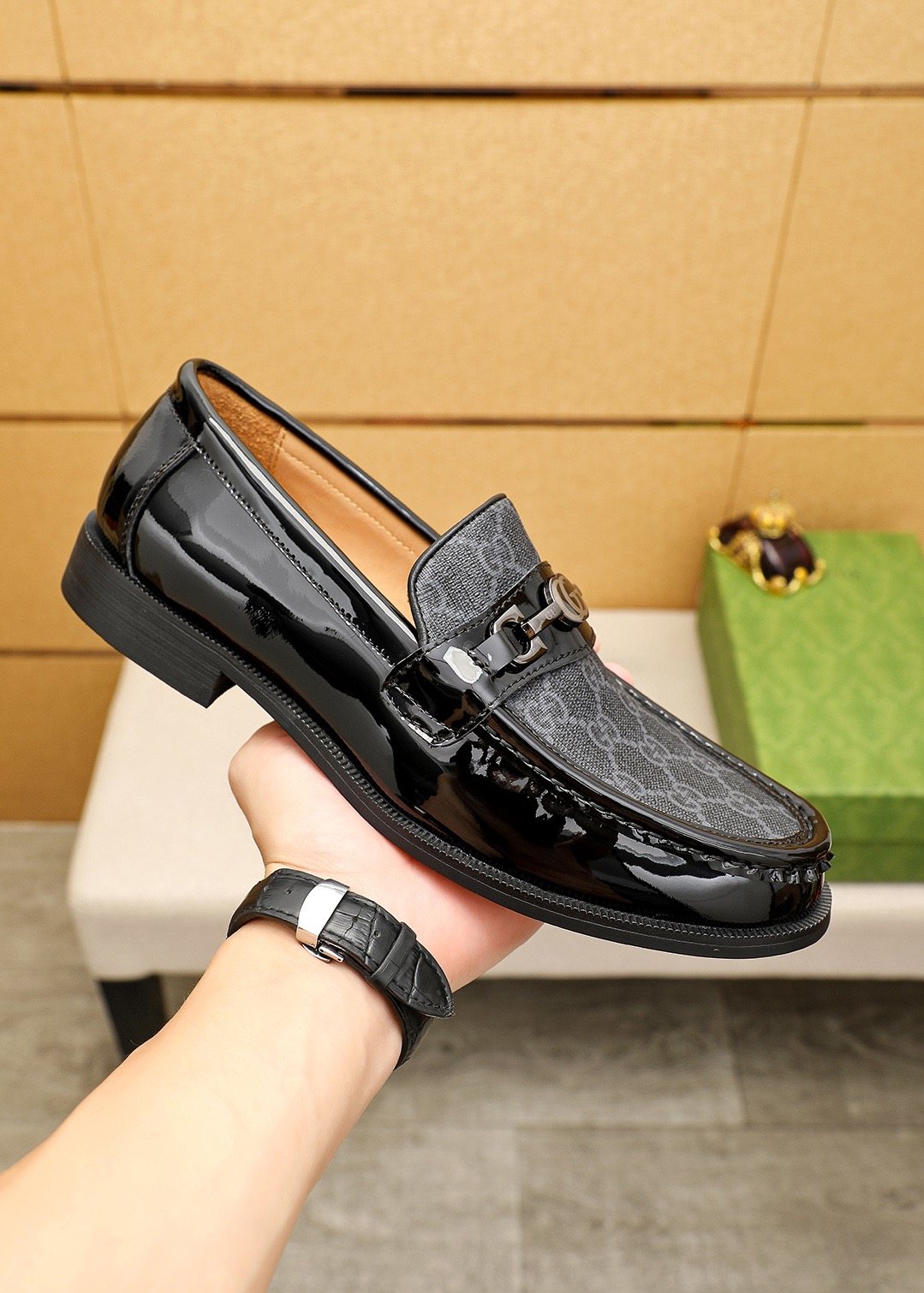 Gucci Black and Gray Metal Bit Loafers