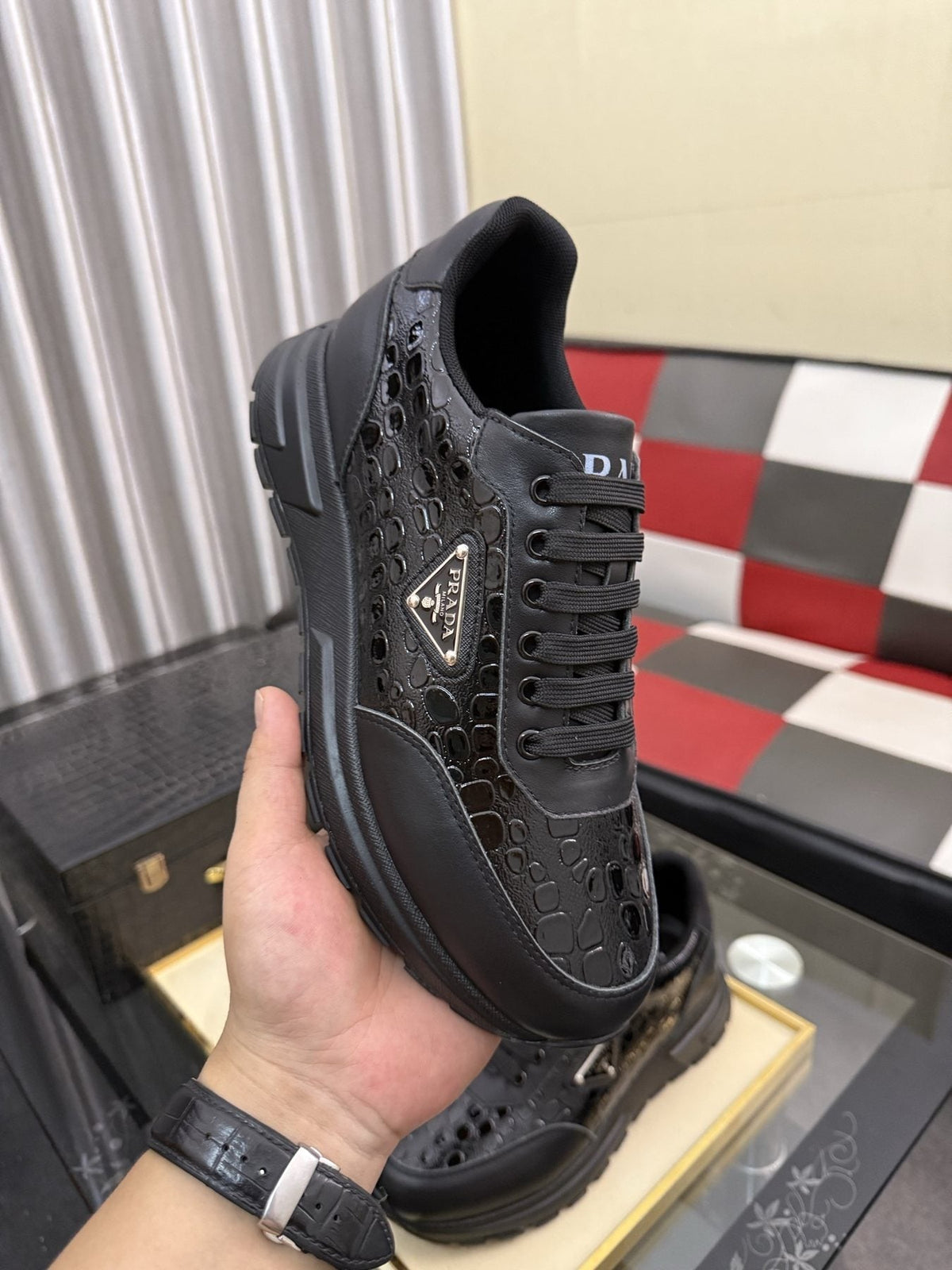 Prada Men's Triangle Badge Low-Top Sneakers - Padded Collar And Textured Outsole