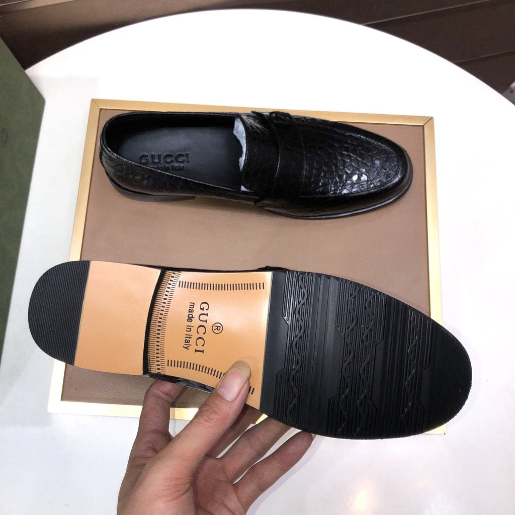 Gucci Black Textured Loafers